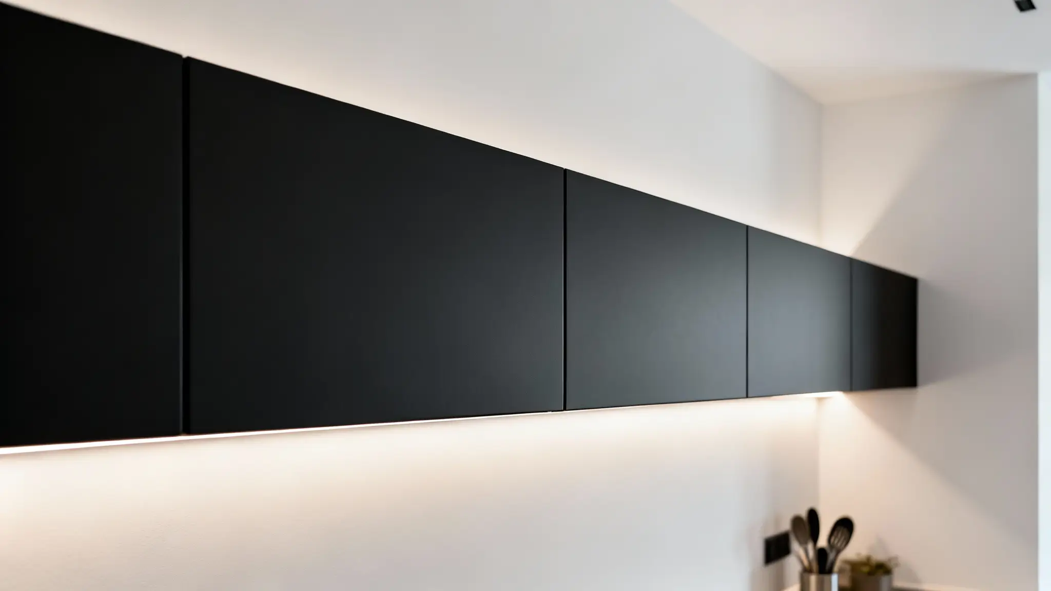 mobles de cuina suspesos en negre mat estil minimalista